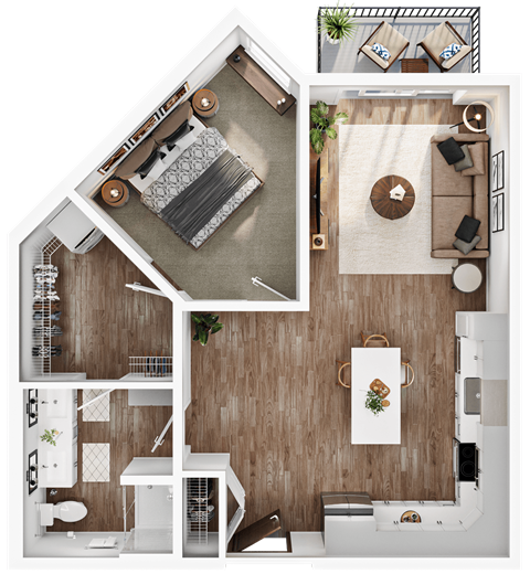 Floor plan for 1 bed, 1 bath, 814 sqft
